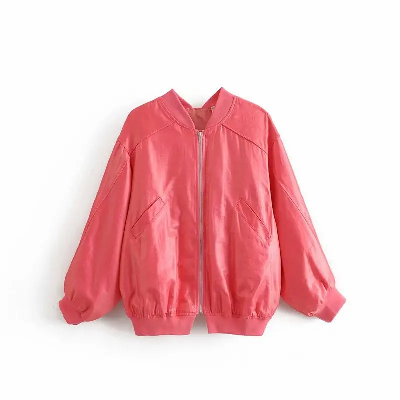 

WOMEN'S Dress Western Style BF Loose Pink Front And Back Zipper Cool Jacket Baseball Uniform Coat