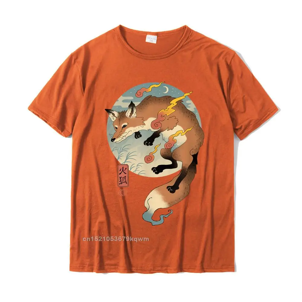 New Design Men Top T-shirts Crew Neck Short Sleeve 100% Cotton Fire Fox Ukiyo-e T-Shirt__3213 Tops & Tees Unique T-Shirt Fire Fox Ukiyo-e T-Shirt__3213 orange