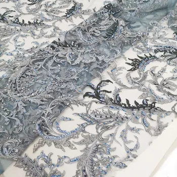 

5 Yards Factory Price Luxury African Beaded Lace Fabrics Various Color Heavy Handmade Embroidery Wedding Dress Lace With Sequins