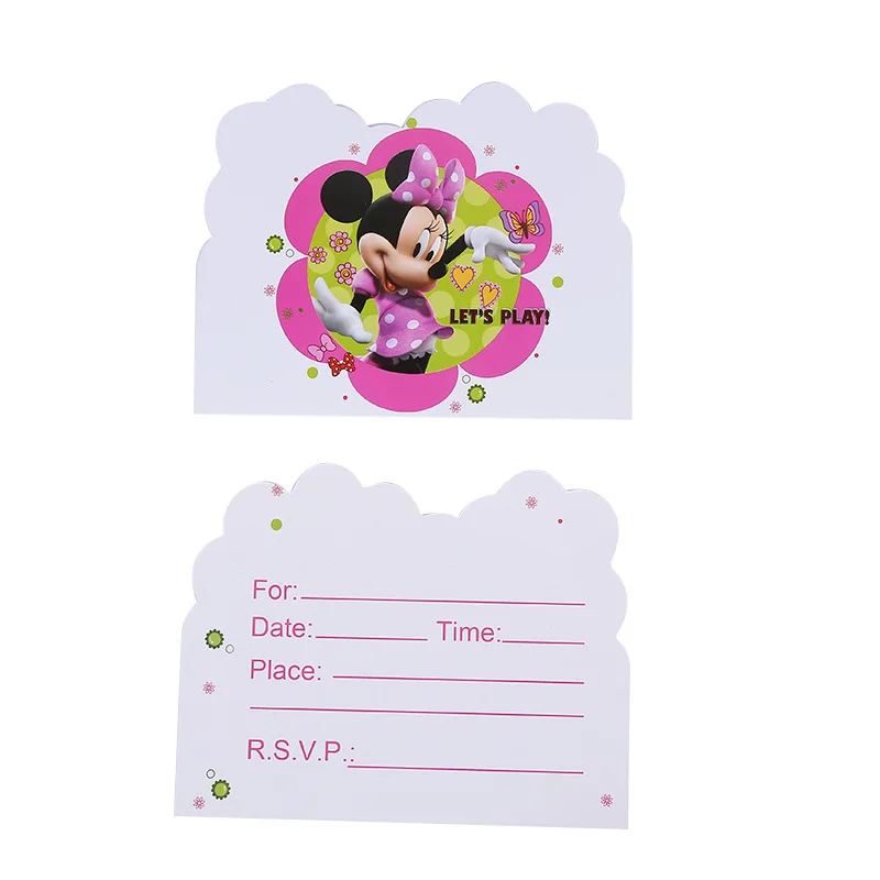 

10pcs/lot Minnie Cartoon Theme Party Paper Invitation Card Birthday Kids Party Decorations Baby Shower Supplies Party Favors
