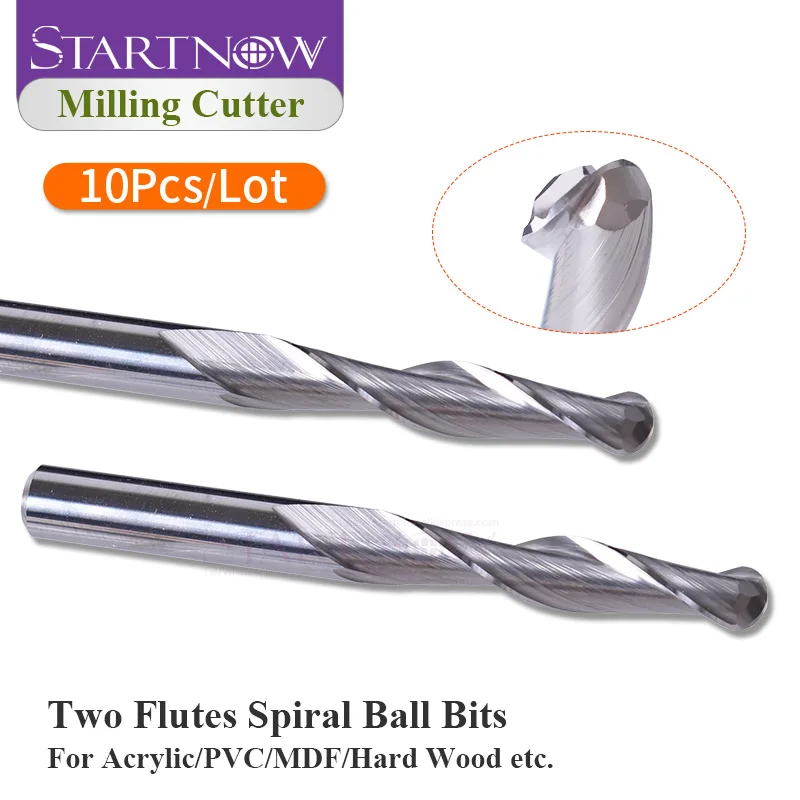 Startnow10PCSMillingCutterTwoFlutesSpiralBallNoseBitsEndMill