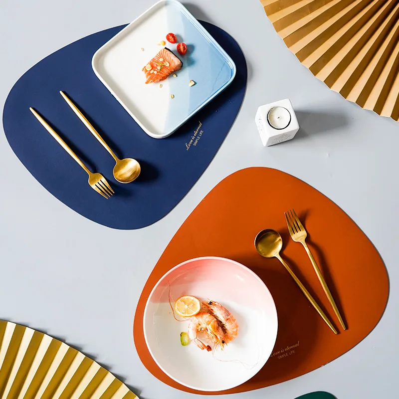 

Gray green khaki Non-Slip place Mat Tableware Pad Placemat Table Mat Heat Insulation PU Leather Placemats Bowl Coaster Kitchen