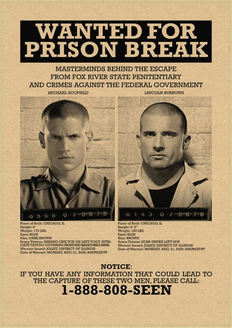 Prison Break Clássico Filme Kraft Papel Poster Bar Cafe Sala De