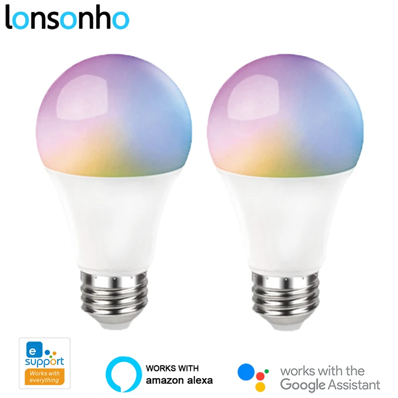 

Lonsonho 2PCS eWeLink WiFi Smart Light Bulb Led Lamp E27 10W RGB+C+W Dimmerable Timer Wireless Remote Control Alexa Google Home