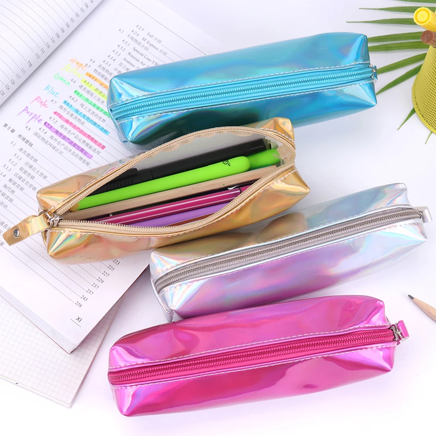 

1PC Fashion Multi Function PU Laser Reflective Pencil Bag Soft Pencil Case Durable Large Capacity School Supply Gift Stationery