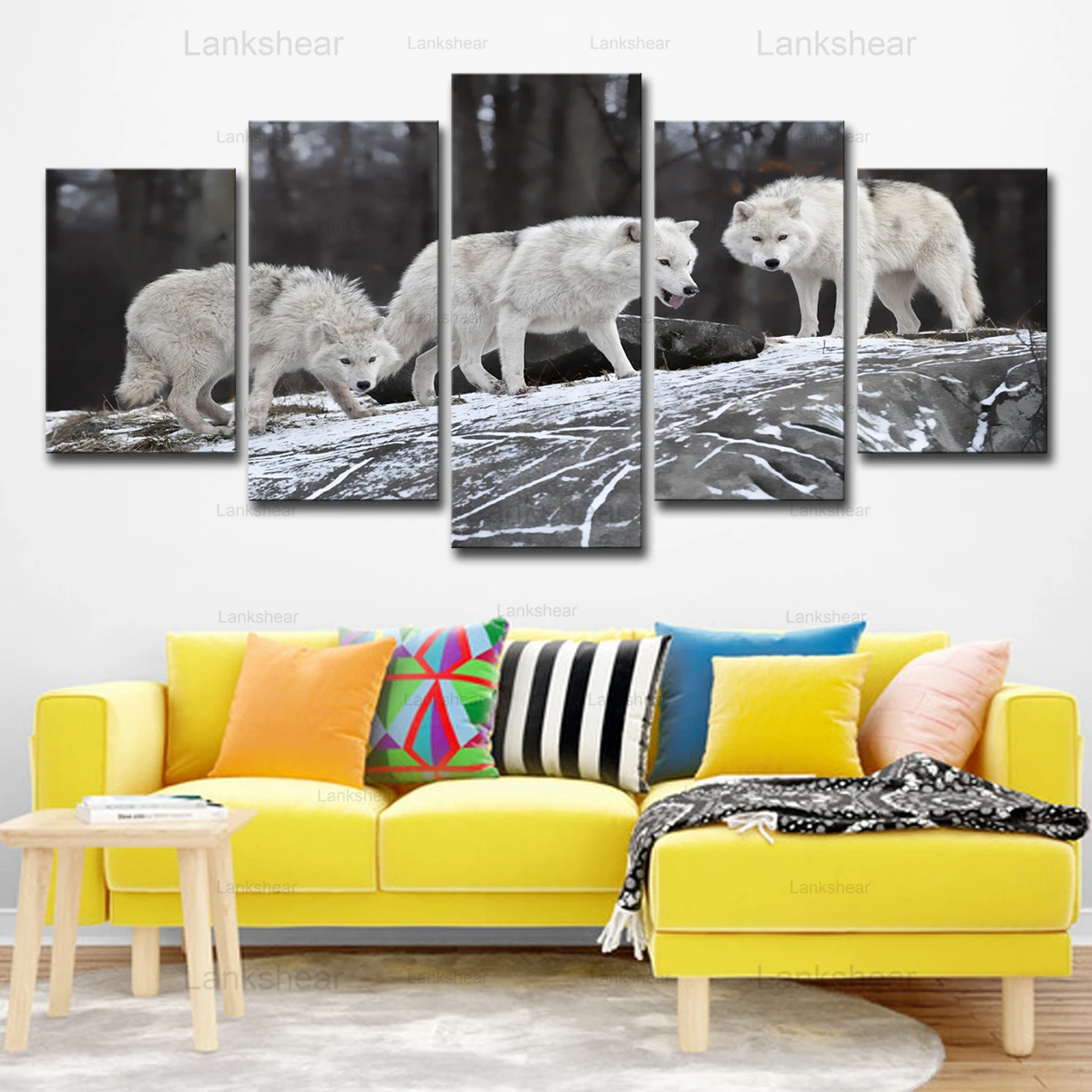 

5 Pieces Snow White Wolf Canvas Painting Wall Art Modular Hd Posters and Prints Cuadros Modern Decor Living Room Home Decoration