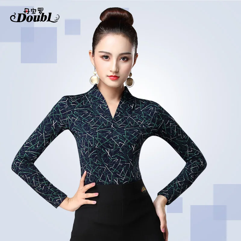 

Doubl Wholesale Latin Costumes Latin Dance Clothes Long Sleeve for Women Adult Practice Ballroom Dance Wear Top Ladies