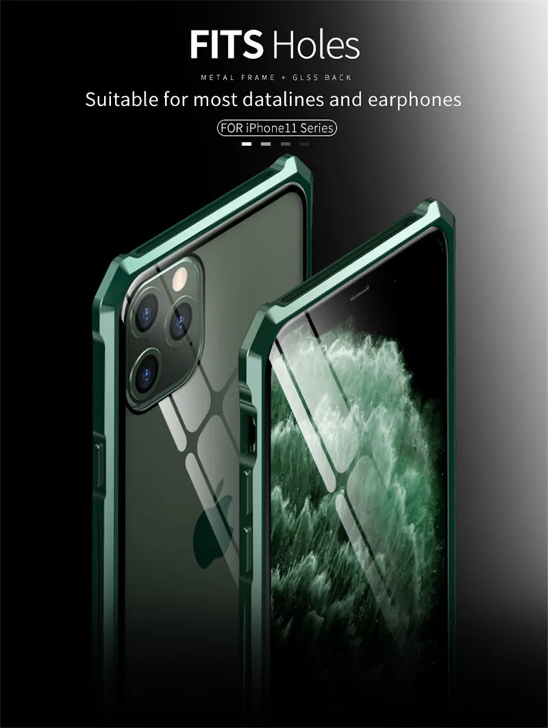 Для iPhone 11 Pro Max чехол Роскошный Алюминиевый металлический каркас жесткие прозрачные чехлы с закаленным стеклом для iPhone 11 Pro 11Pro Coque Funda