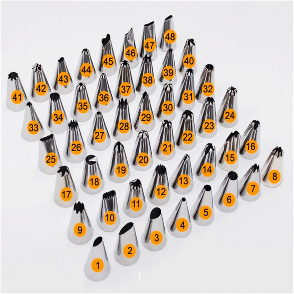 

48Pcs Cake Decorating Gadget Set Stainless Steel Icing Piping Nozzles Petal Tip Shaped Bakery Pastry Cake Decor Baking Tools