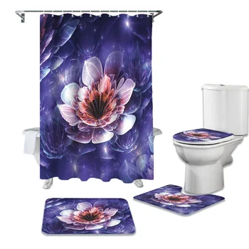 

Blooming Lotus Shower Curtains Set Bathroom Waterproof Shower Curtain Bathroom Set with Shower Curtain and Rugs