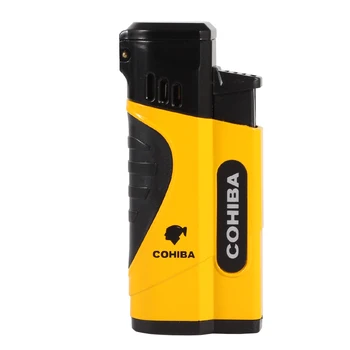

COHIBA Torch Turbo Lighter Windproof Gas Cigar Lighter 4 Jet Adjustable Flame Lighter Metal Cakmak W/ Cigar Punch Cutter