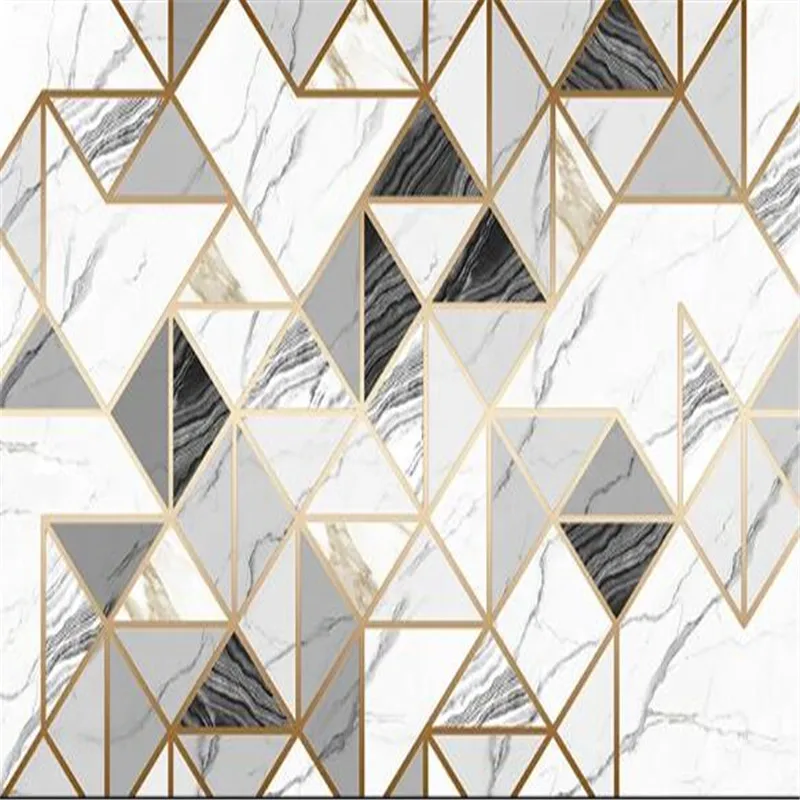 Large 3D Wallpaper Mural Custom Golden Line Geometric Jazz White Marble TV Background Wall Tile Mural