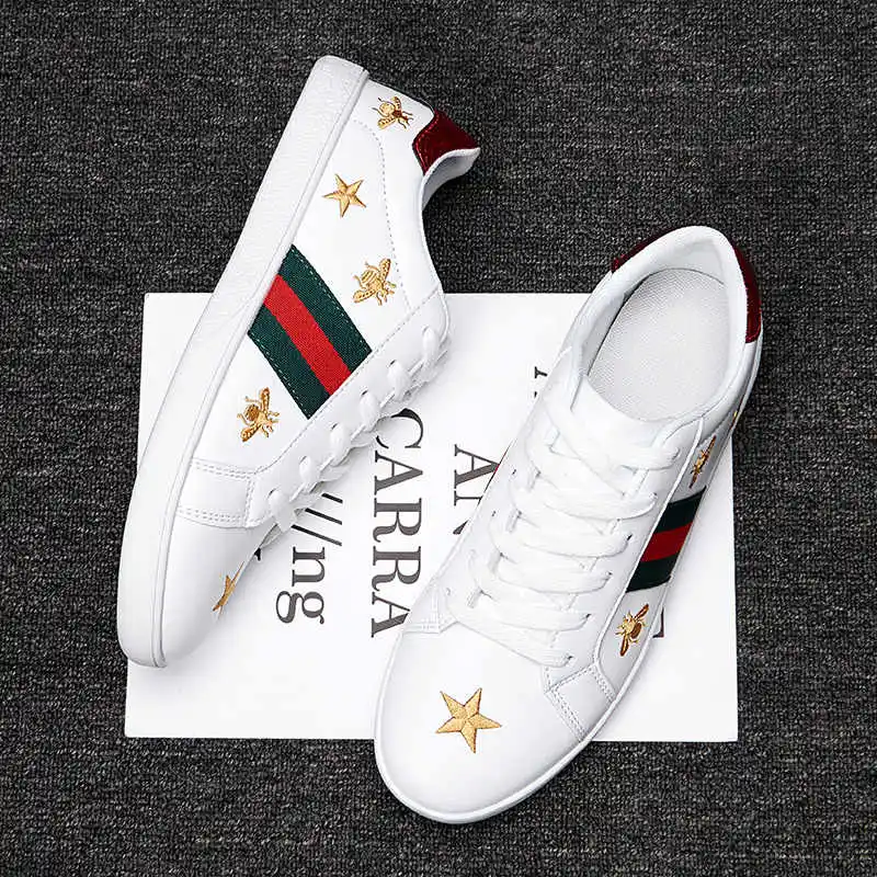 

Embroidered bee small white shoes male couple shoes Korean men and women shoes wild casual shoes men's sports shoes
