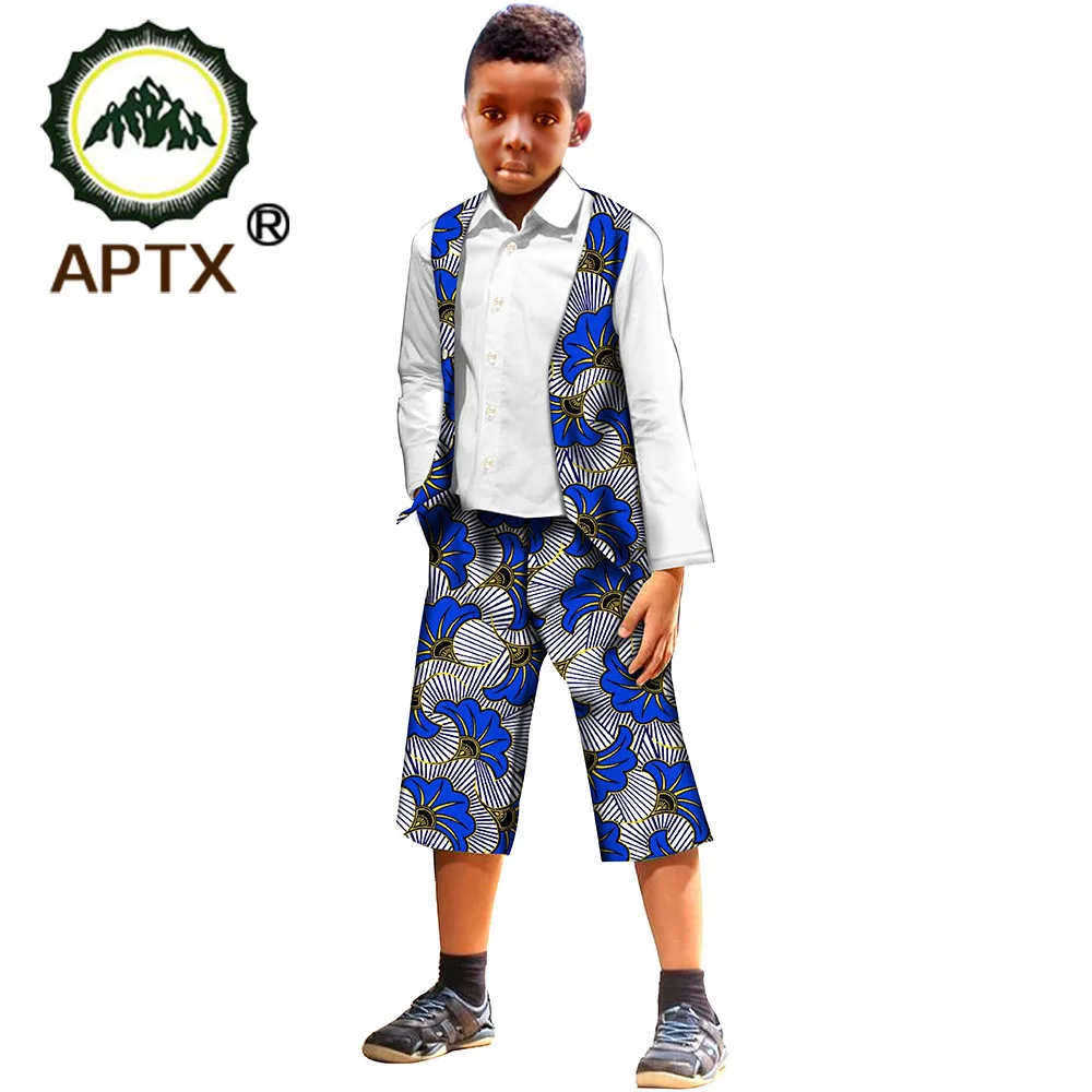 

African Children Suits 3 Pieces Long Sleeves Long Sleeves Wax Print Ankara 100% Cotton Material Bodysuits S204007