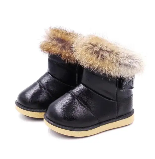 Baby Snow Boot Children Winter Shoes Fur Warm Girl Fashion Ankle Boot Kid Soft Leather Boots Baby Cotton Shoes Waterproof B160 - Цвет: Black