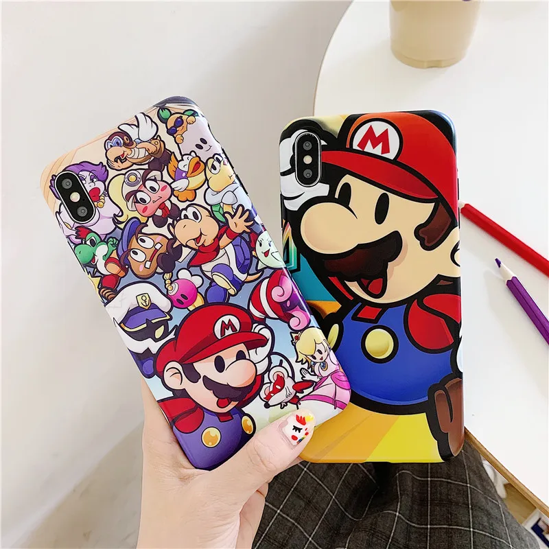 Классический милый мультяшный чехол для телефона Mary super brothers для iPhone XS MAX XR X 7 8 6S Plus Мягкий силикон IMD Черный Боковой защитный чехол