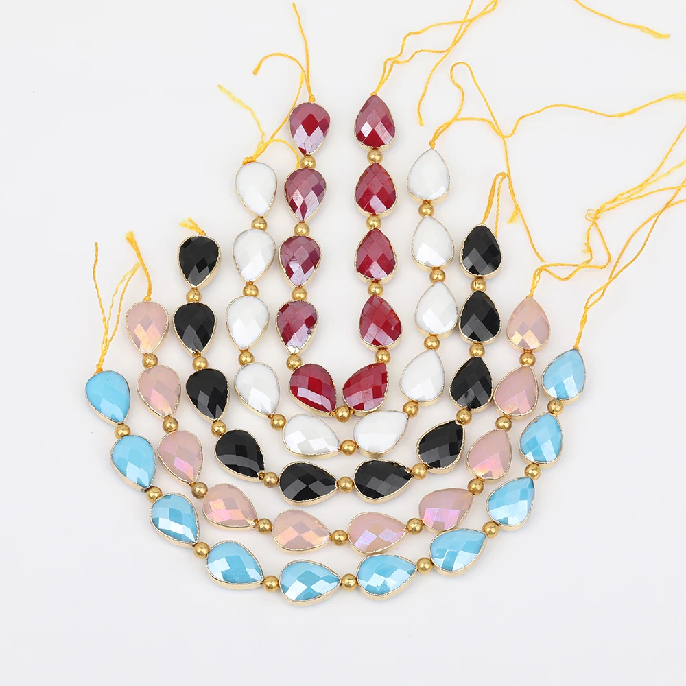 

9 Color Choice,Approx 10pcs/strand Facted Teardrop Shape Gold Bails Glass Beads Chain Charm Women Jewelry Making DIY CHSJ-08AMAH