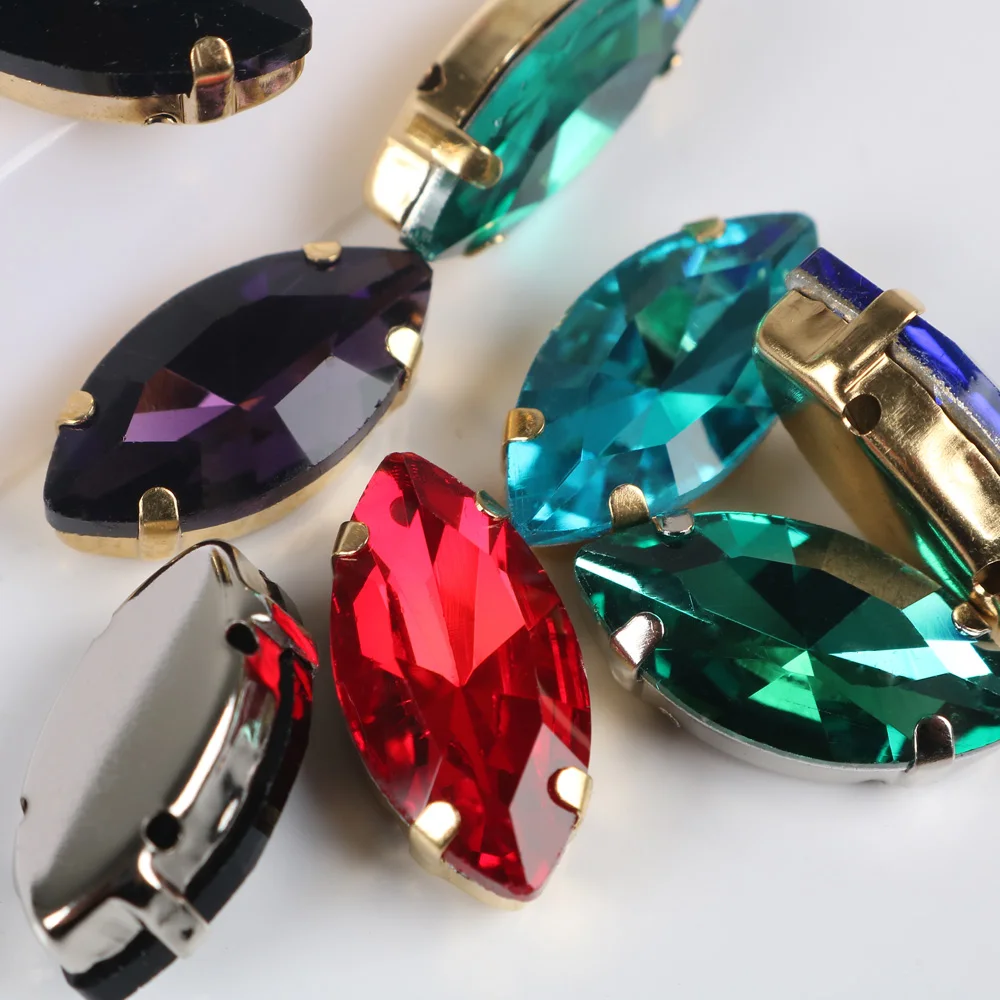Description Picture 4 of itemAll size Navette 24 color glass stone Flatback sew on crystal rhinestone jewels beads for Needle Work Garment Accessorie