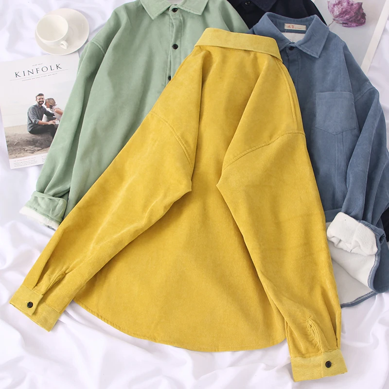 Best  Winter Thick Coat Women Plus Velvet Thickening Denim Loose Corduroy Jacket Female Long Sleeve Women