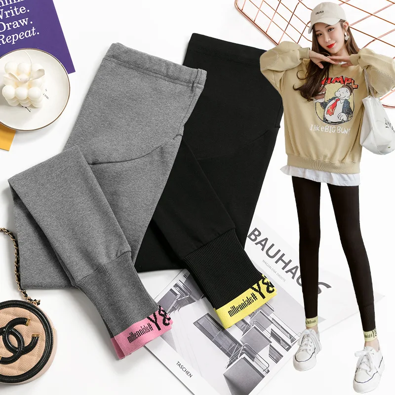 

Maternity Clothes 2020 Spring And Autumn New Style Network Red Foot Mouth Lettered Skinny Pants Fashion Mom Pregnant Women Abdom