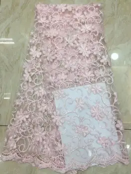 

(5yards/pc) soft milk silk African French net lace fabric with beautiful embroidery and transparent sequins for party FZZ875