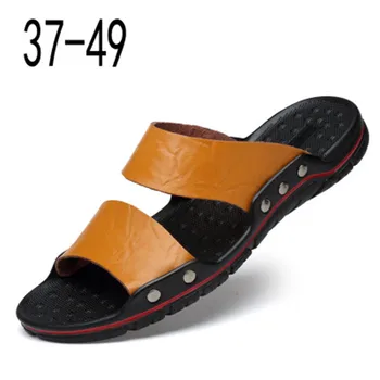 

2020 New Fashion Summer Men's Slippers Genuine Leather Beach Sandals Men Soft Comfortable Casual Shoes Flip Flops Big Size 37-49