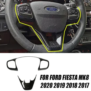 

Car Steering Wheel Trim For Ford Fiesta MK8 ABS Carbon Fiber Stlye ST Cover Styling Control Button Frame 2020 2019 2018 2017