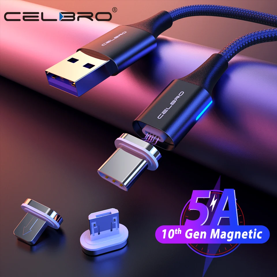 Магнитный зарядный Usb-кабель 1,5/2 метра, кабель Micro Usb Type-C 5A, магнитный кабель для быстрой зарядки и передачи данных для Samsung S20 Note 20 Plus Huawei