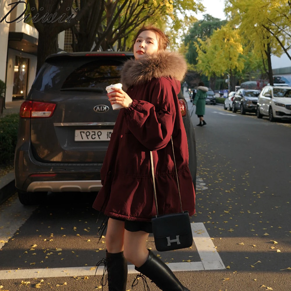 

Diiwii Women Clothing 2020 Fur Hood Ladies Coats and Jackets New Winter Plus Size Korean Fashion Harajuku Female High-End