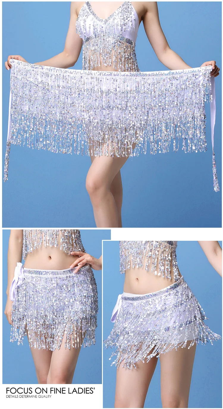 17 Colors Women Bellydance Clothing Accessories Tassel Belts 4 Rows Strips Rectangle Belly Dance Hip Scarf Sequins Fringes Belt