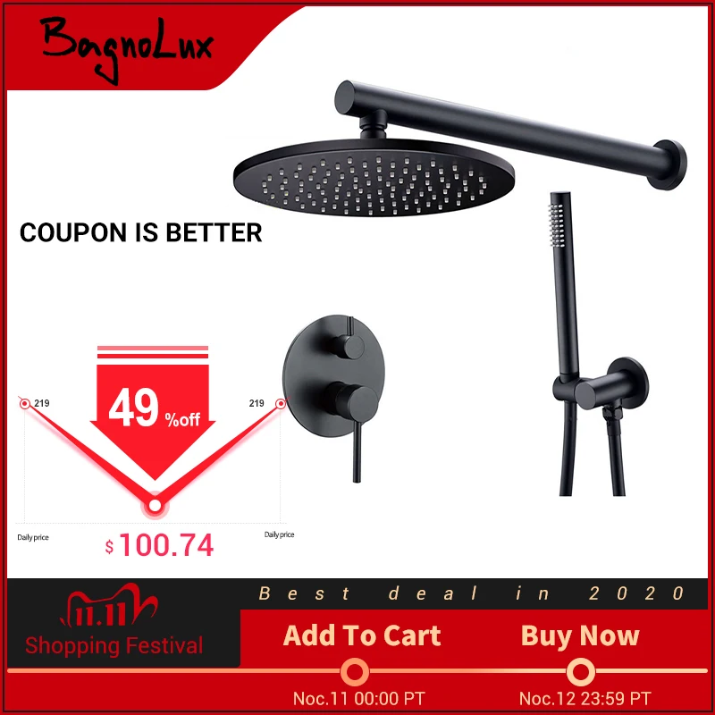 Brass Black Shower Set Bathroom Faucet Ceiling Or