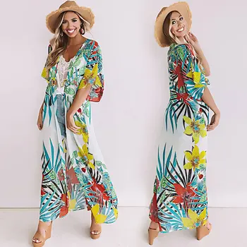 

Swim Cover Up Swimwear Beach Dress Woman Women's Outings With Free Shipping New Human Cotton Two Cardigan Bikini Swimsuit Smock