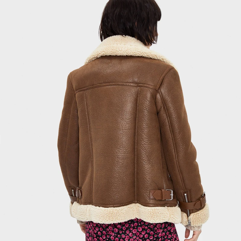 AGong, зимние толстые пальто с отложным воротником, женские модные куртки из искусственного меха, женские элегантные пальто на молнии с длинным рукавом, женские пальто KF