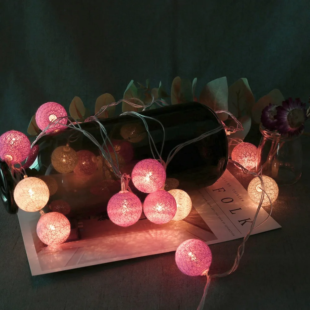Симпатичный разноцветный светодиодный светильник Macaroon 20 огней хлопковый шар гирлянда для развешивания украшение комнаты теплое белое украшение для спальни HH4