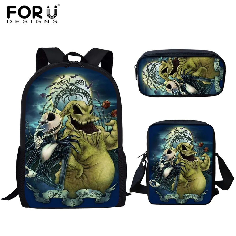 HME1557CEK FORUDESIGNS/детские школьные сумки, 3 комплекта/шт, кошмар перед рождественским принтом, сумка для книг для девочек, детский школьный рюкзак, Mochila Infantil - Цвет: HME1557CEK
