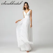 

Real Photos Elegant 2022 Wedding Dresses Long White Chiffon Sleeveless A Line Bridal Gowns V Neck Women Vestido De Noiva 5618