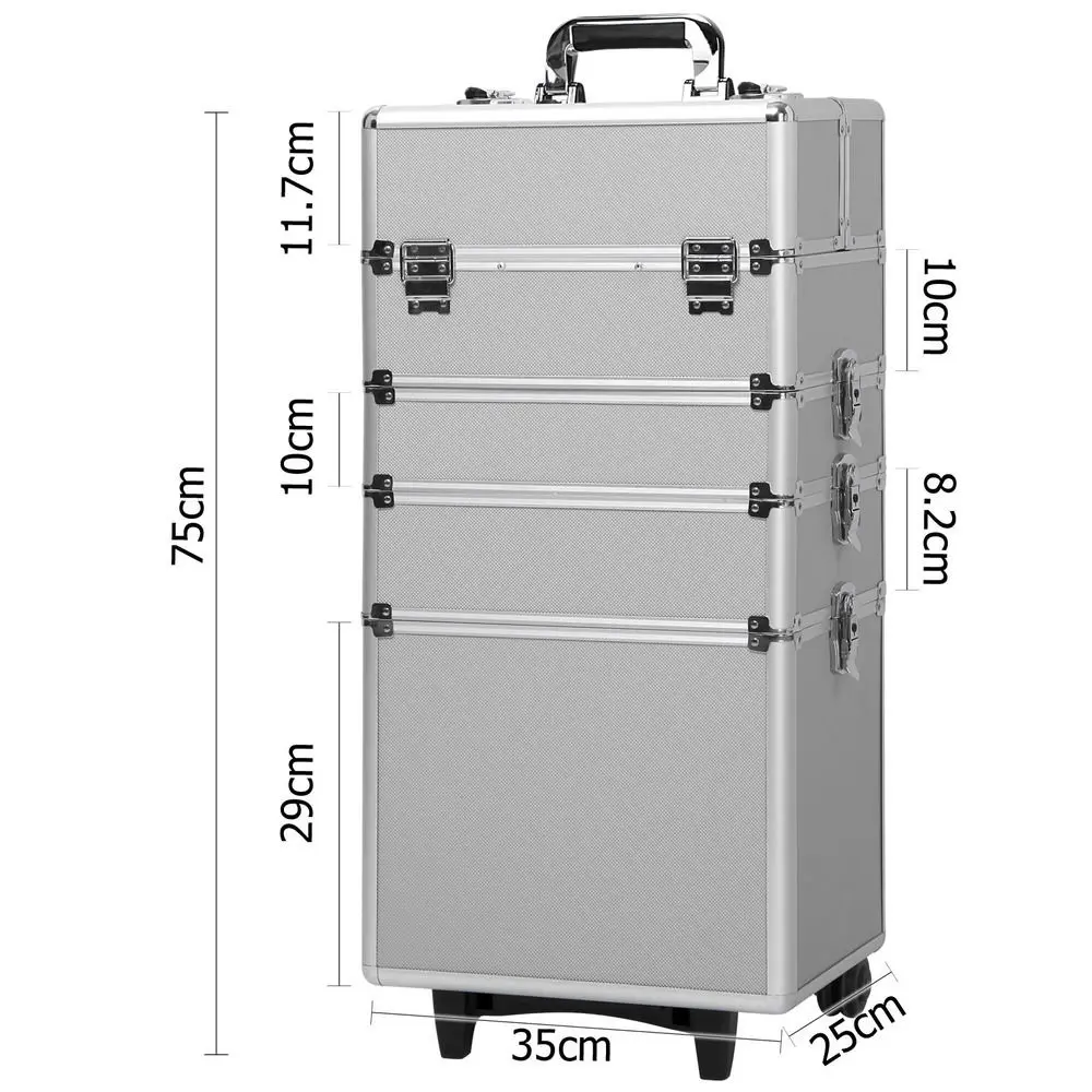 

[US-W]4-in-1 Draw-bar Style Interchangeable Aluminum Rolling Makeup Case Silver