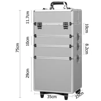 

[US-W]4-in-1 Draw-bar Style Interchangeable Aluminum Rolling Makeup Case Silver