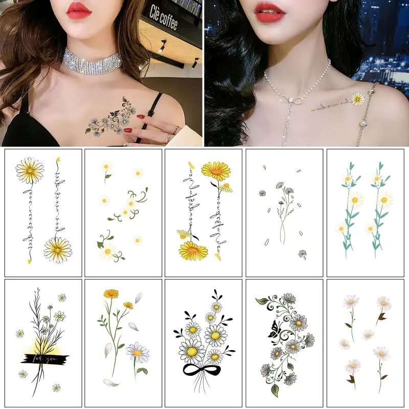 

Temporary Tattoo Stickers Sexy Hand Clavicle Waterproof Sticker Body Art Decorations Flowers Patterns Fake Tattoos for Man Girls