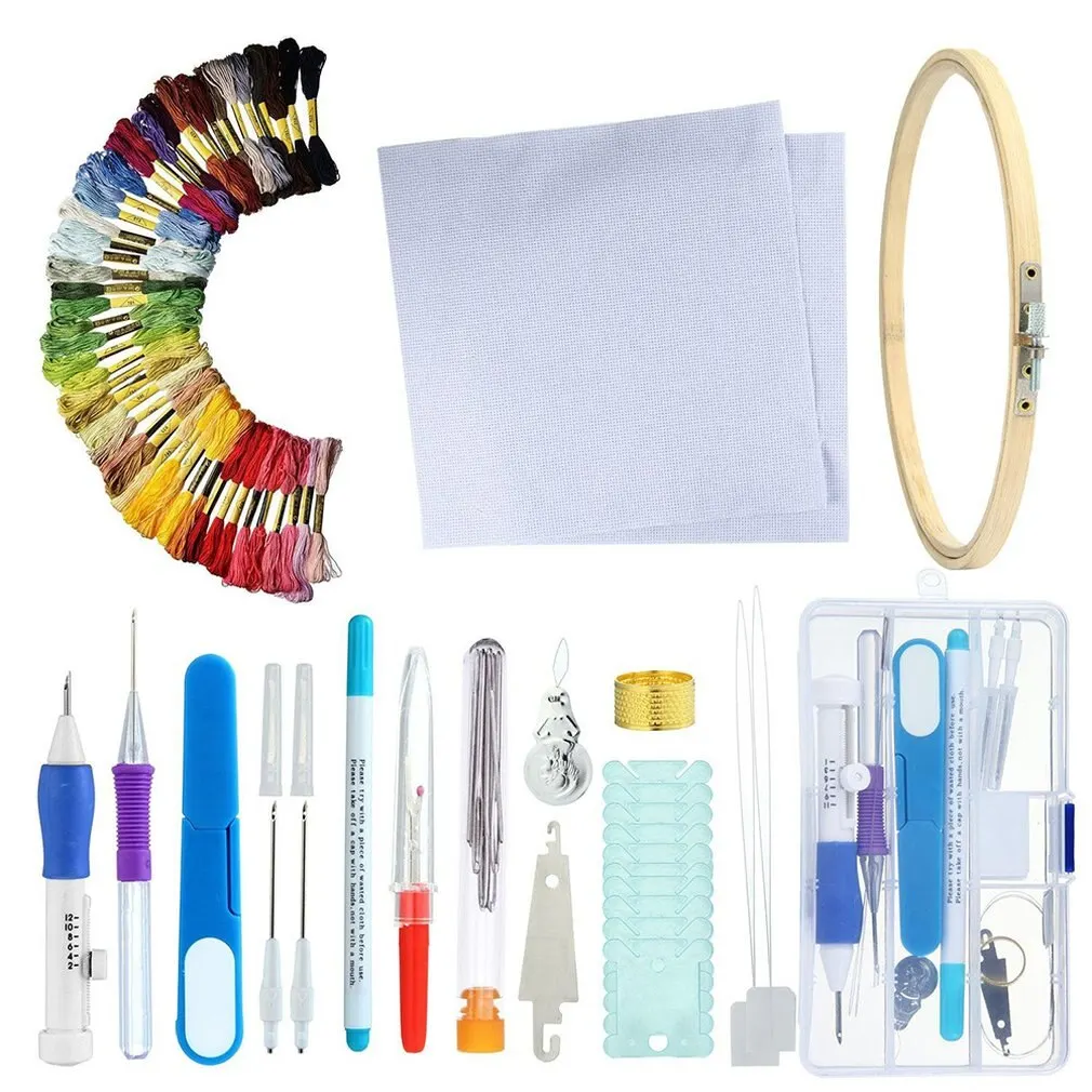 

Russian Embroidery Tool Box Manual Diy Poke Music Accessories Sewing Kit 50 Color Embroidery Tool Box Line Butterfly Set