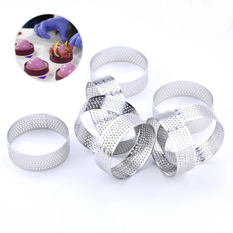 FAIS DU 2/4/6/8 Stück 8 cm Edelstahl Tortenform Ring Törtchen Kuchen Mousse Form Kekse Gebäck Kreisschneider Tortenring perforiert – Detail 5