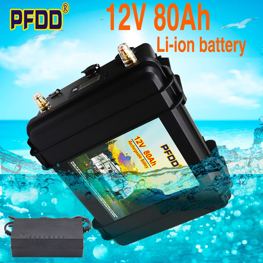 2021 Lithium battery 12v 80ah waterproof lithium ion pack 80AH batteries with charger for electric motor | Электроника