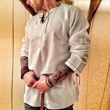 Мужская футболка Ретро camisas средневековый длинный рукав осенний костюм для косплея стиль хлопок пеньковый персональный пуловер повседневные топы