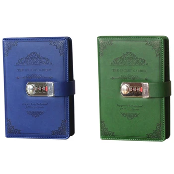 

2x Notebook Password Book with Lock Creative School Office Supplies Stationery Retro Blue & Retro Green