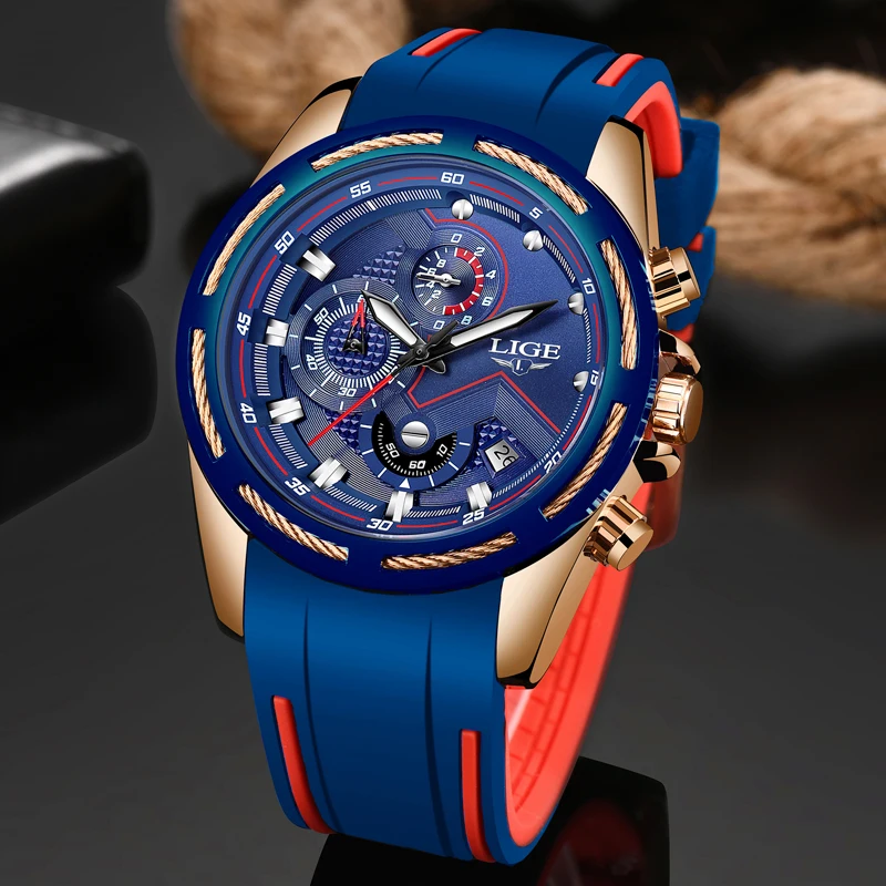 Baratos Relojes para hombre de 2019 LIGE reloj de cuarzo con cronógrafo deportivo de lujo con correa de silicona para hombre reloj a prueba de agua de moda reloj