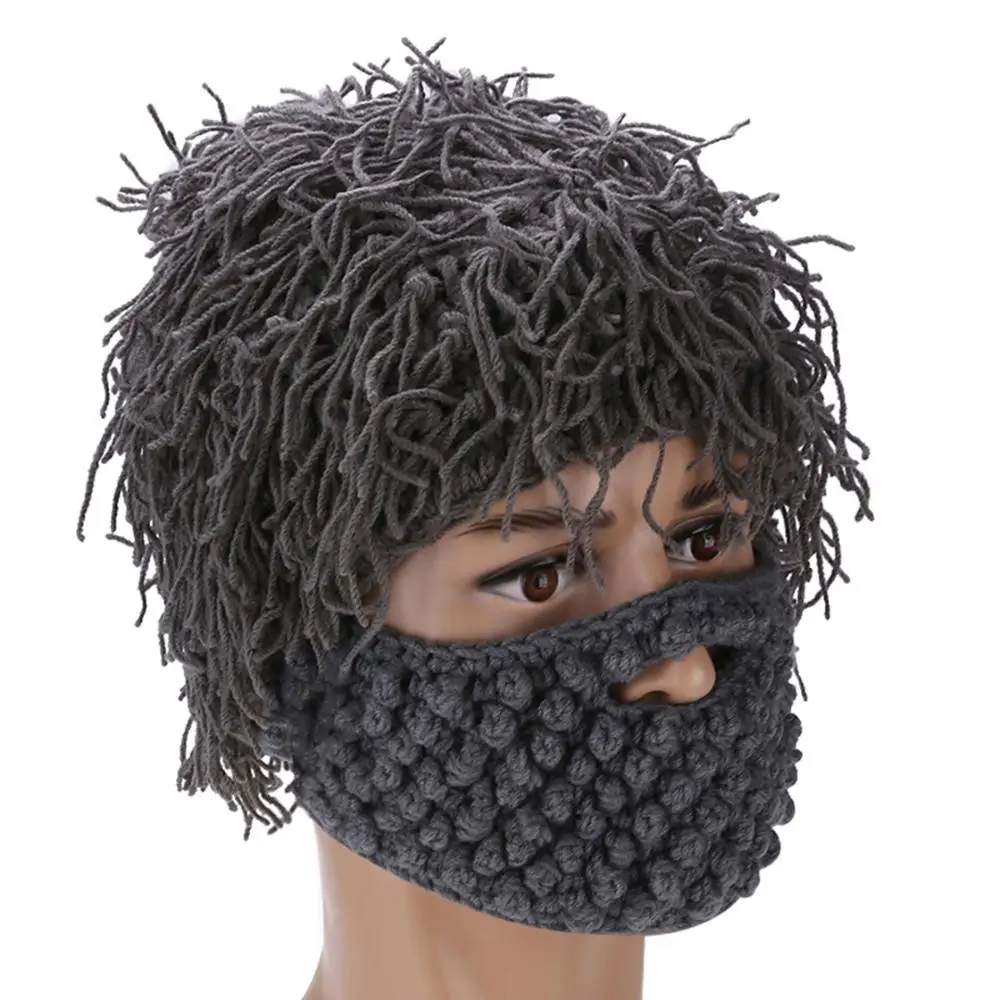 Мужская зимняя вязаная крючком шапка с бородой и кисточками|beard beanie|hat beardwarm cap |