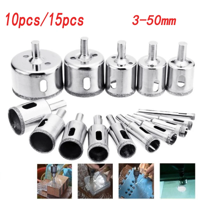 15/10 pcs power multi tool drill bits Diamond Coated for glass tile granite Ceramic hole Saw Drilling Bits 3mm-60mm | Инструменты