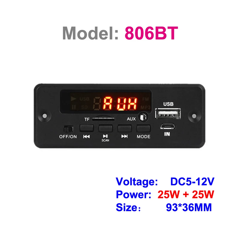 2*25W Bluetoot-Compaticle Class D Stereo Audio Digital Power Amplifier Decoder Board USB AUX Record FM Radio MP3 Player Module 