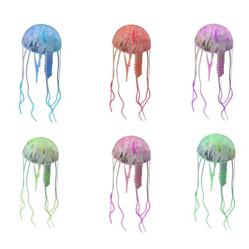6PCS Floating Jellyfish Aquarium Jelly Fish Tank Glowing Ornaments Decorations 