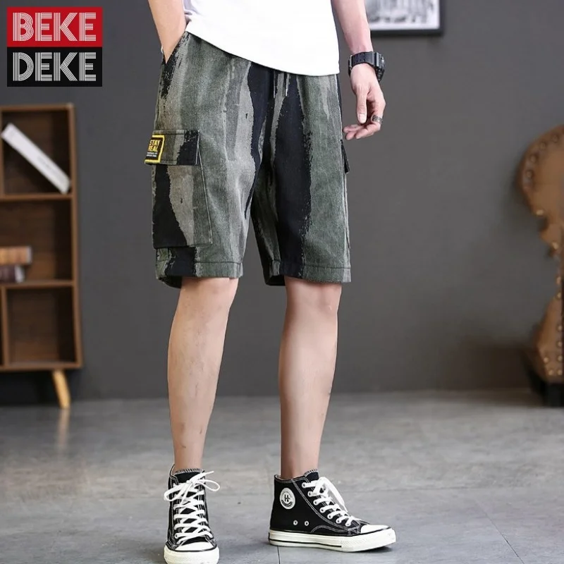 

Шорты-карго мужские камуфляжные, модная уличная одежда, свободные прямые бермуды до колен, пляжные шорты с эластичным поясом, бриджи 5XL